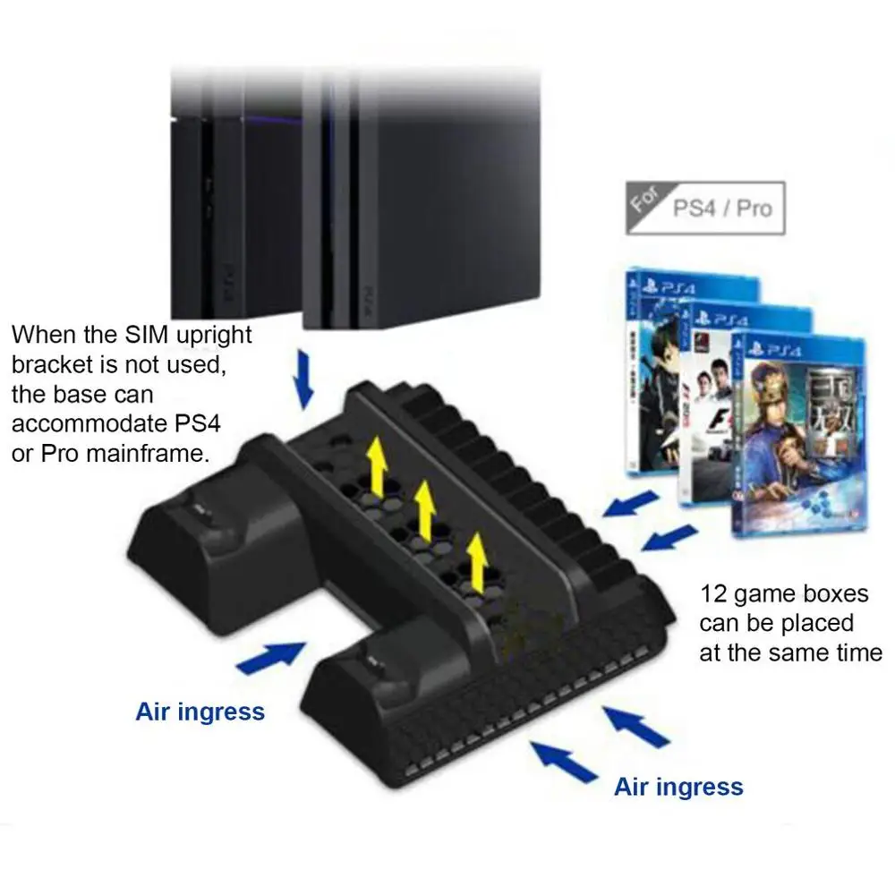 Вертикальная подставка с охлаждающим вентилятором для PS4/PS4 Slim/PS4 Pro зарядная