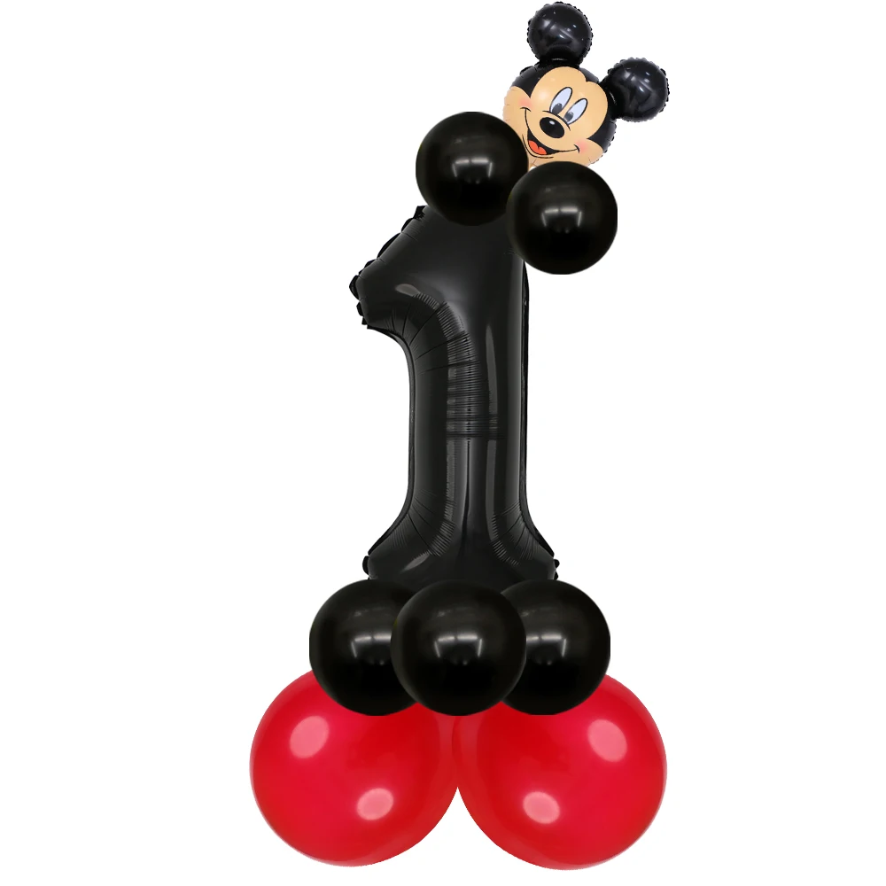 black 1 mickey 15 шт./партия, голова Микки и Минни, 30 дюймов, красный номер, фольгированные шары для первого дня рождения, украшения для вечеринки, детские игрушки, детский душ, латексные шары - Цвет: black 1 mickey