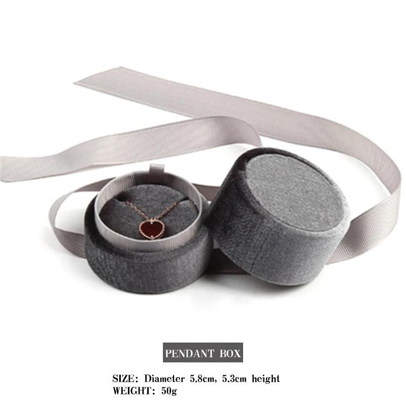 5,8*5,3 см 6 шт./лот зеленый и темно-серый цвет круглое бархатное кольцо или коробка для ювелирного кулона или чехлов с лентой - Цвет: Gray Pendant Box