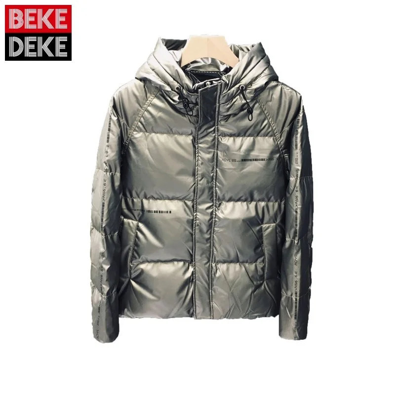 

Mens Winter New Business Casual Down Jacket Warm Male Thicken Coat Hooded Straight Slim Zippers Solid White Duck Down Jacket