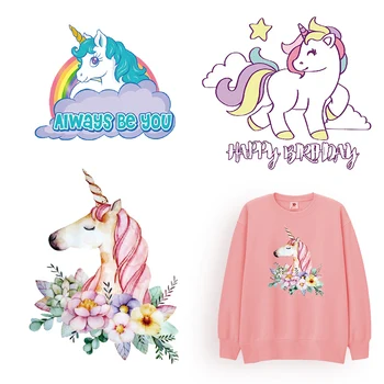 

DIY Unicorn Small Kids Stickers on Clothes Patches Children Decor Cute Animal Thermo Transfer Badges Applique on T-shirt Tops