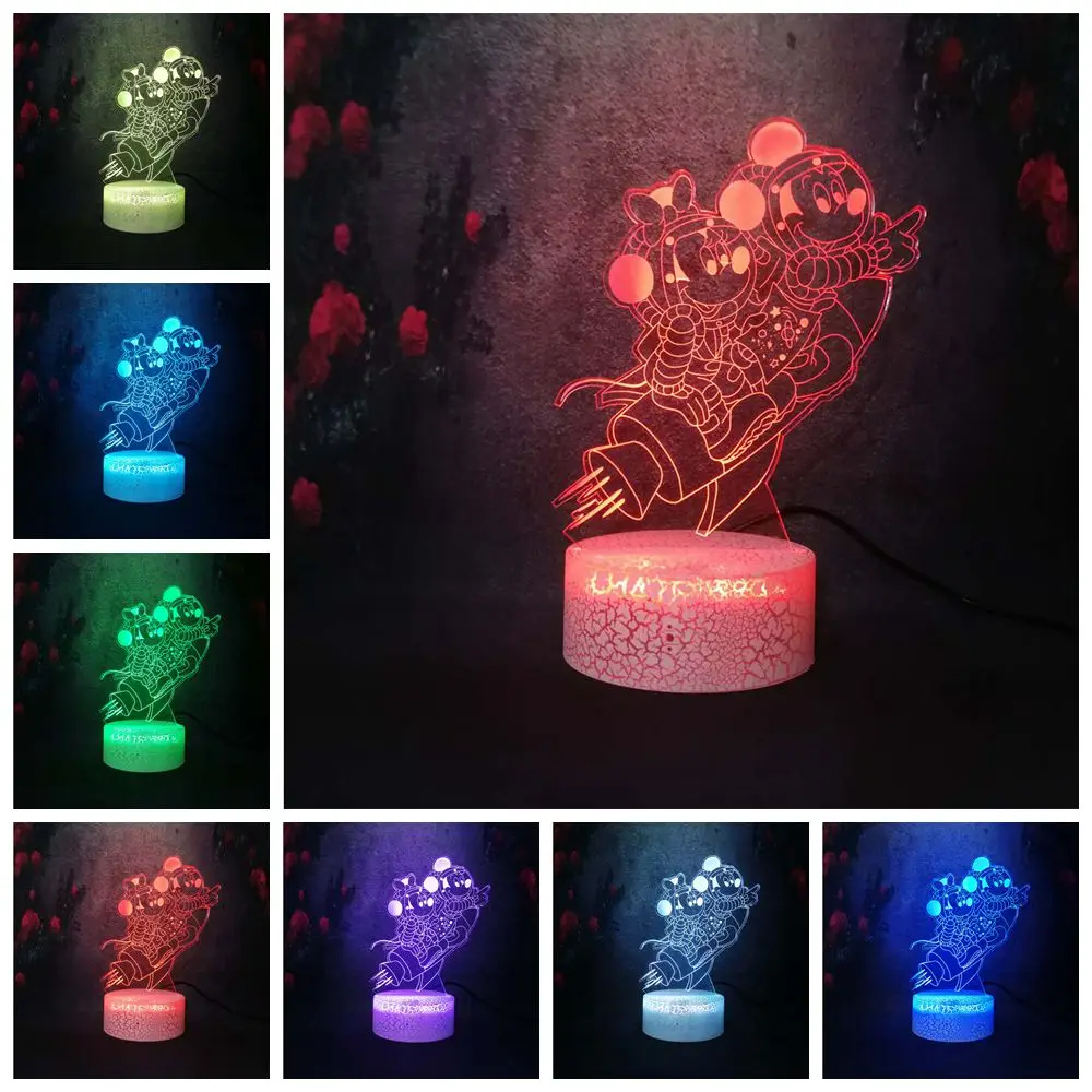 

7 Color Illusion Change RGB Bulb 3D Child Bedroom Night Light Baby Sleep Decor Six Choice Style Base Cartoon Minnie Mickey Lamp