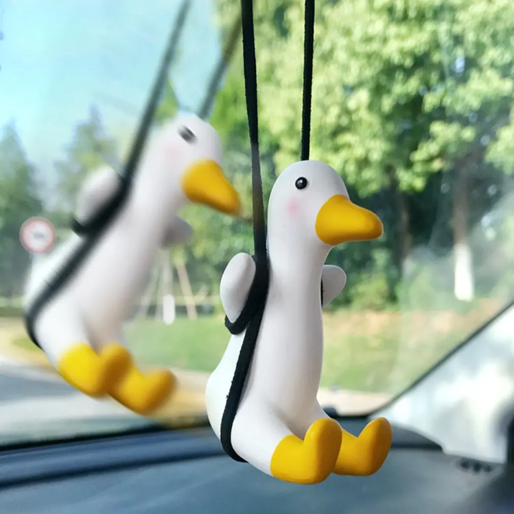 Gypsum Cute Anime Car Accessories Swing Duck Pendant Auto Rearview Mirror Car 