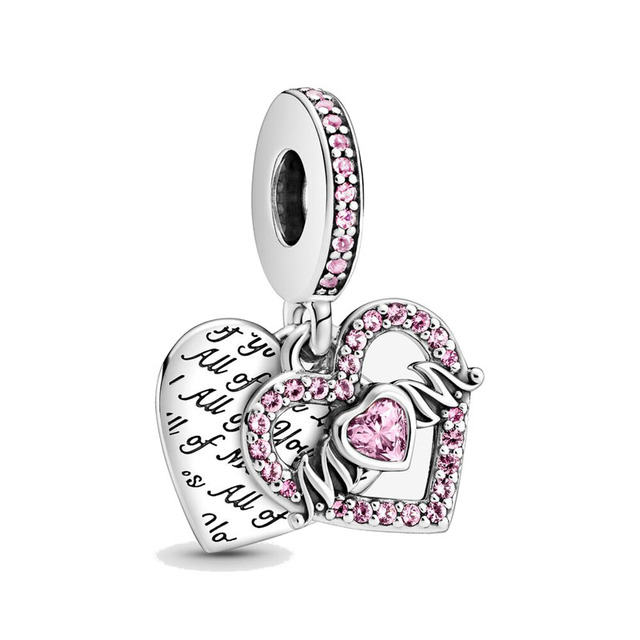 925 Sterling Silver Beads HEART & MUM Two-tone Family Tree  DANGLE Charm Fit Original Pandora Bracelet DIY Jewelry