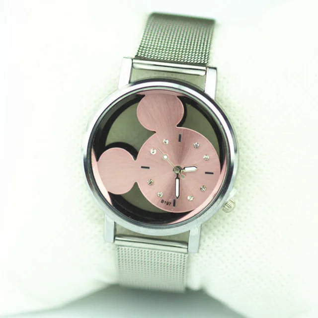 Zegarek Damski Горячая Новая мода Микки женские часы люксовый бренд кварцевые часы женские Полые кристаллы нержавеющая сталь наручные часы - Цвет: 7