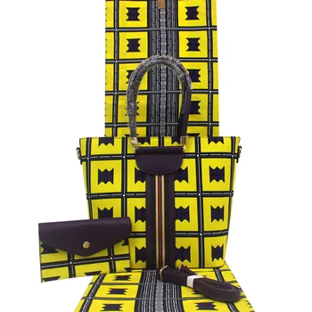 

High Quality African Wax bag and 6yards 100% cotton Fabric With Wax Handbag Set print wax bags african fabric bags