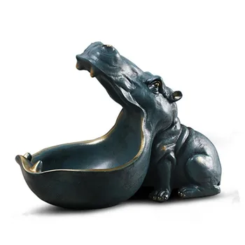 

LISM 22cm Resin Hippo Figurines Keychain Desktop Decoration Home Accessories Porch Remote Control Storage Animal Ornament Gift