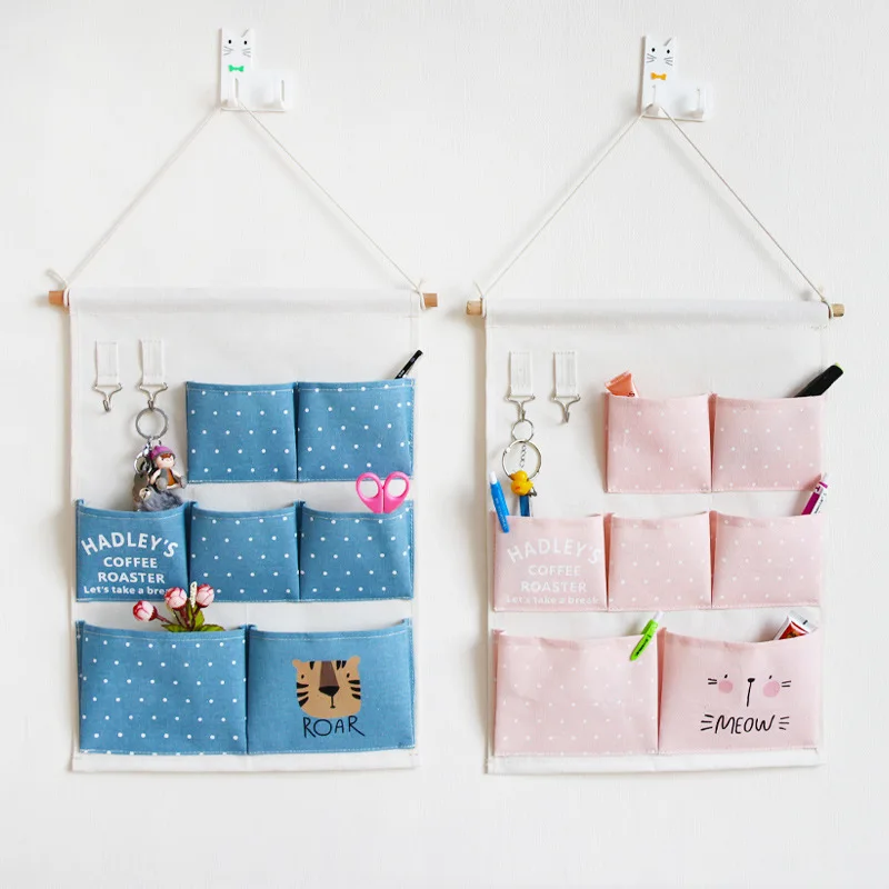 New Products Cotton Linen Cartoon Hanging Storage Bag Bedroom Storage Bag Cloth Arts And Crafts Storage Bag Manufacturers Direct
