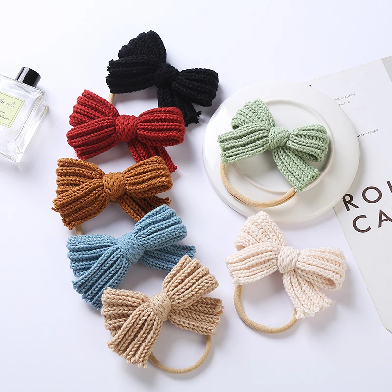 Bows Hair Baby Headband Girls Woolen Knit Headbands For Children Elastic Hairband Winter Newborn Infant Princess Accessories | Детская