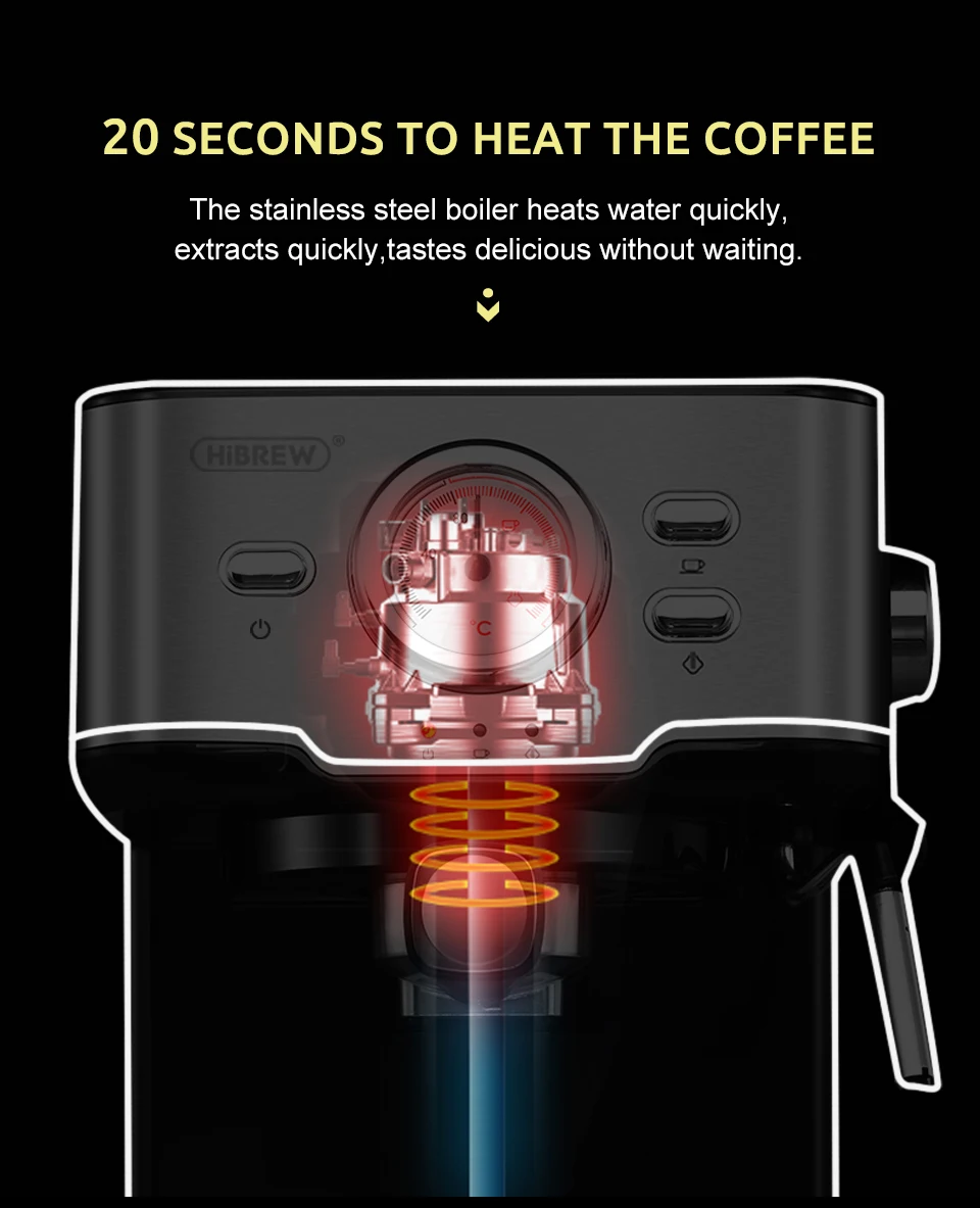 HiBREW 20 Bar Espresso inox Semi Automatic Coffee Machine Cafetera H5