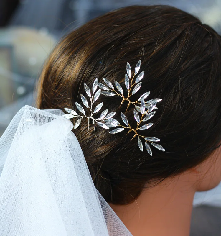 Vintage Gold Silver Rhinestones Three Hair Pins Set Wedding Classic Headwear Bride Evening party Hair Accessories for women