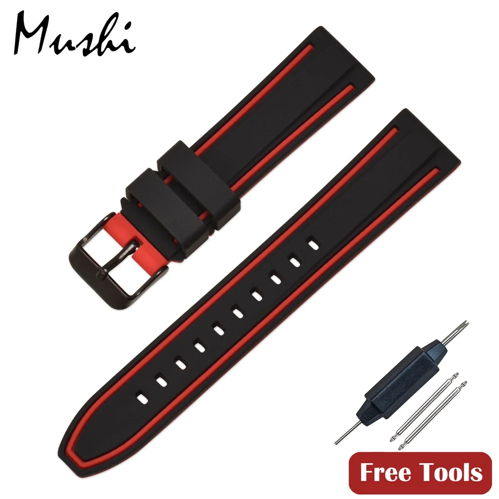 Качественный силиконовый ремешок для часов Diver Watch Band резиновый ремешок для наручных часов 18 мм 20 мм 22 мм 24 мм с застежкой из нержавеющей стали - Цвет ремешка: SS Red