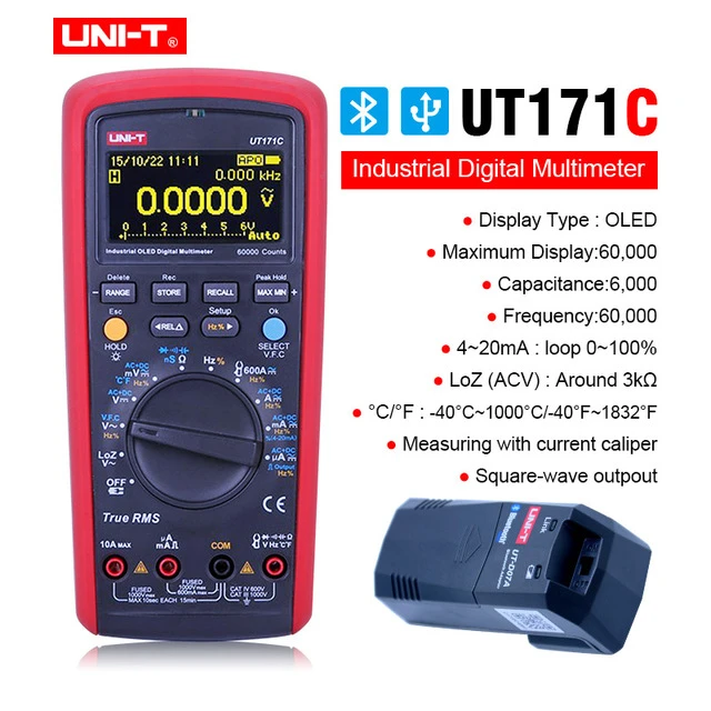 UNI-T UT171A/UT171B/UT171C промышленный истинный RMS цифровой мультиметр VFC измерение/USB/Bluetooth связь хранения данных - Цвет: UT171C(plus UTD07A)