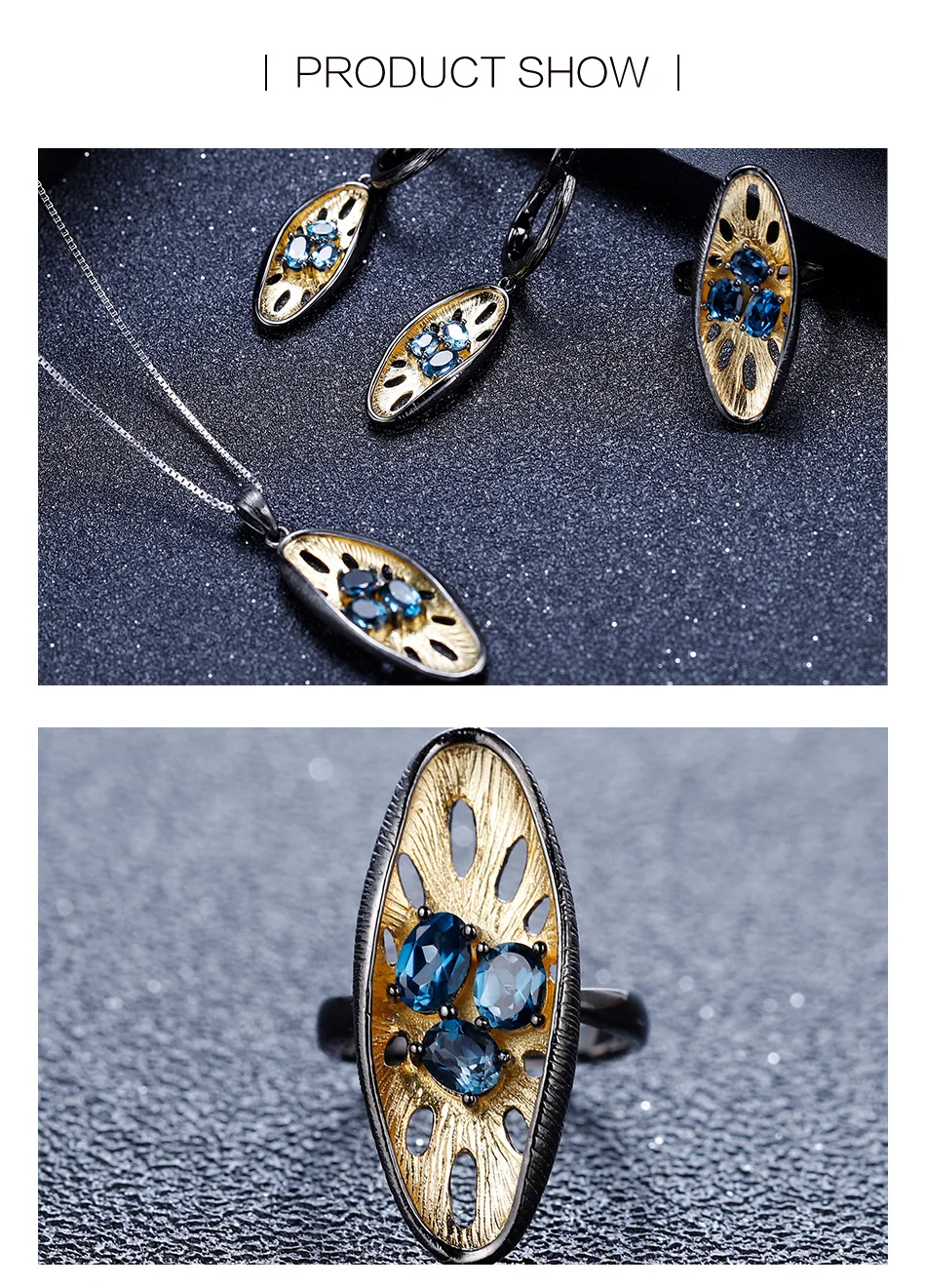 GEM'S балетные 925 пробы, серебряное кольцо, серьги, кулон, наборы, натуральный Лондон, голубой топаз, набор ручной работы, Женские Ювелирные изделия