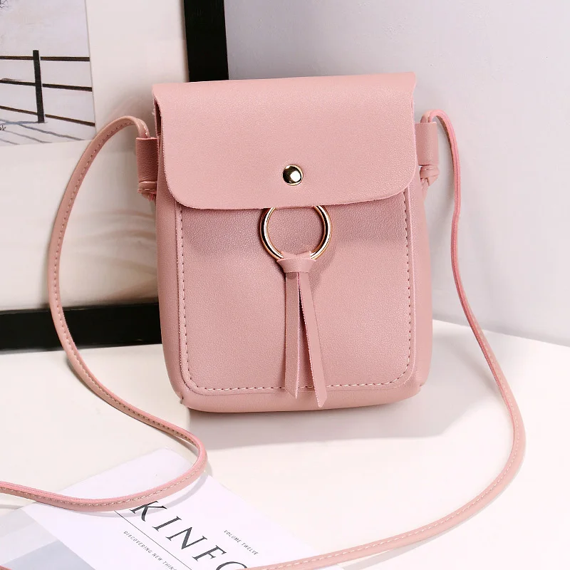 

New Style Women's Candy Color PU Leather Messenger Bag Mobile Phone Change Parcel