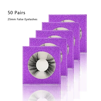 

Faux Mink 50 Pair Wholesale 25mm Lashes In Bulk Full Strip Hand Made Long Wispy/Fluffy/Thick 25mm Fake Eyelashes with Packaging