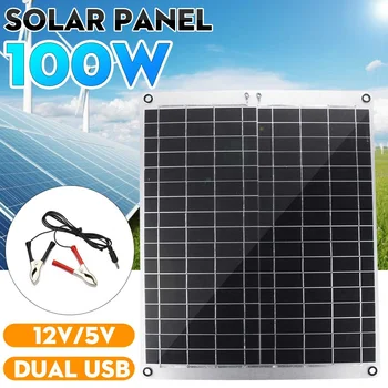 

100W 12V/5V Dual USB Solar Panel Monocrystalline Solar Cell Cell Module Outdoor Connector Battery Charger RU US CZ FR In Stock