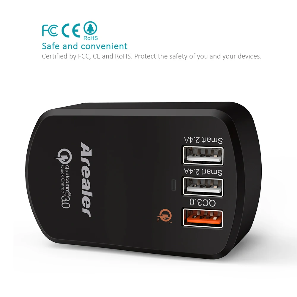 Arealer пробное зарядное устройство 42 Вт USB сертифицировано Qualcomm QC 3,0 с штепсельной вилкой EU UK вилка AU Для samsung LG Iphone, HTC