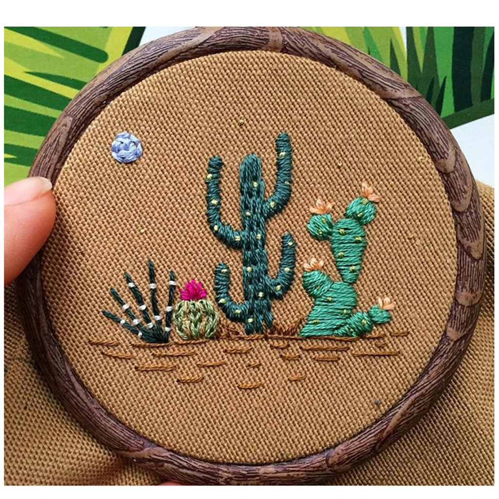 Cactus Pattern Cross Stitch Kits, Embroidery Kit with Embroidery Hoop - for Beginners, Starters, Handicrafts