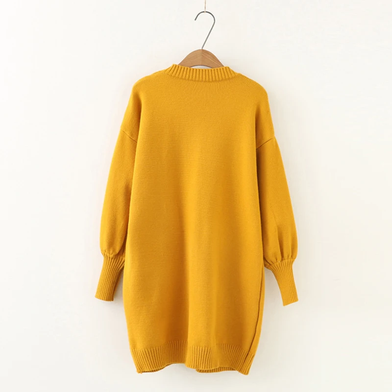 Women Knitted Long Sweater Solid Black Yellow Female Pullover High Quality Femme Sweaters