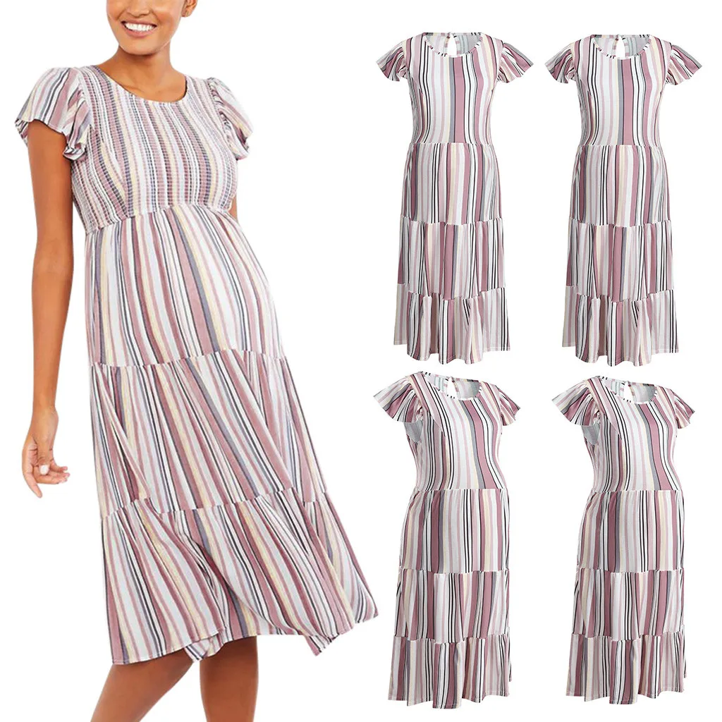 Одежда для беременных; Vestido Gravida; женское платье с коротким рукавом для беременных; Летнее Длинное Платье в полоску в стиле пэчворк
