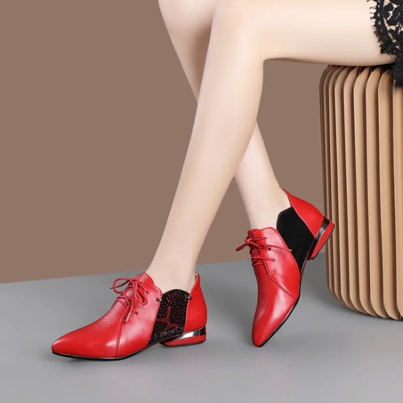 

Low Heels booties Winter Boots Rock Shoes Woman Luxury Designer Lace Up For Women Ankle High Chunky Fashion Pointy Red Booties