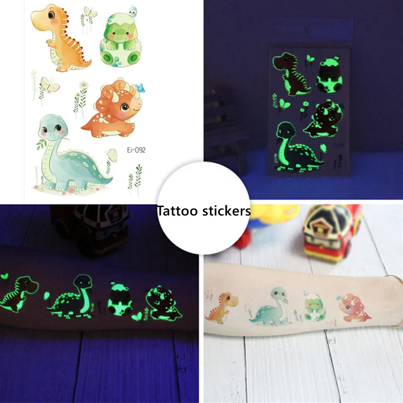 Luminous Stickers Child Kid Toy Arm Leg for Children Glow Sticker Cartoon Dinosaur Tattoo Decals Glow In The Dark Wall Stickers luminous wall stickers 3d wall stickers