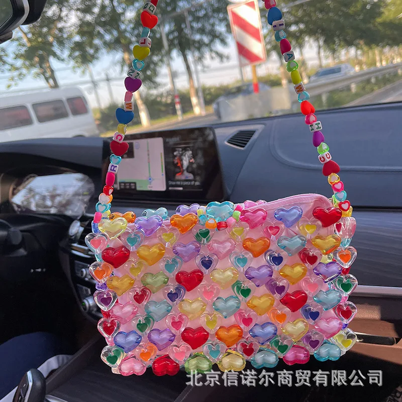 Summer fashion rainbow women's bag lovely pearl bag colorful messenger bag colorful love gift beaded handmade Mini Shoulder Bag