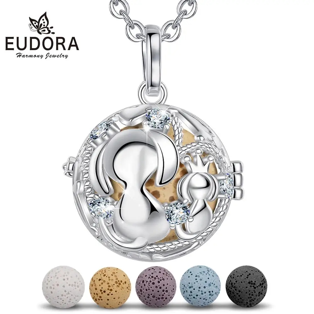 EUDORA 20mm Crystal Dog Cat Cage Pendant Volcanic necklace Essential