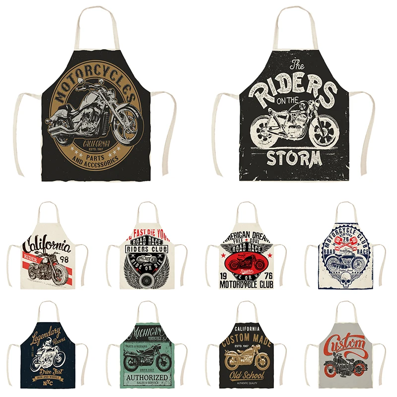 Kitchen Apron Cleaning-Tools Letter-Print Motorcycle Cotton 1pc Linen for Men Home WQ911