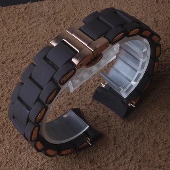 

Curved ends Watchband strap new Rubber watchband Steel in Brown Silicone for man 23mm woman 20mm watch strap wristwatches band