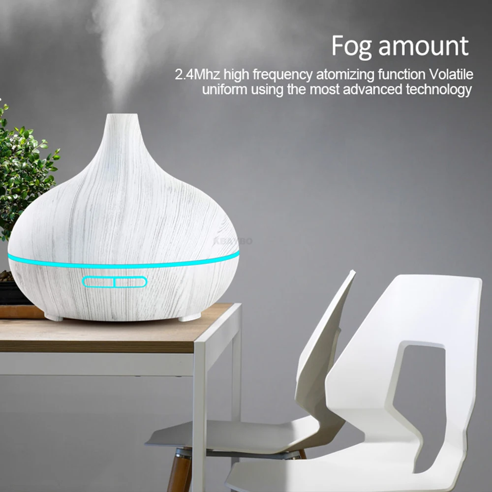 550ml Aroma Essential Oil Diffuser Ultrasonic Remote Control Humidifier Air Freshener Sleep 7 Colors LED Lights White Wood Grain