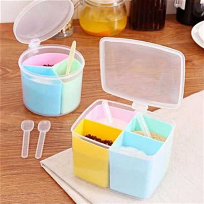 

3PCS Divided Spice Box with Spoon Kitchen Seasoning Jar Seasoning Box Creative Sugar Jar Salt Jar kitchen accessories Home