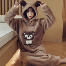 Новинка; Пижама; зимнее плюшевое платье с капюшоном; женская повседневная юбка для сна