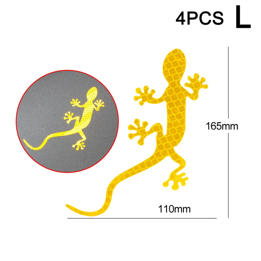 Автомобиль со светоотражающими элементами в форме геккона Предупреждение лента отражатель Стикеры наклейки со значком для ночного вождения WHShopping - Цвет: yellow  L  4pcs