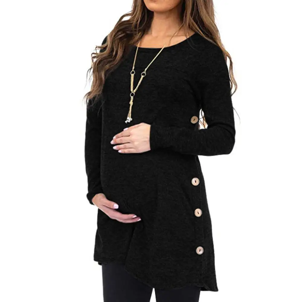 Для женщин топы для беременных Pregnanty с длинным рукавом однотонный топ, блузка на пуговицах осень-зима ropa де maternidad embarazo A2 - Цвет: Черный
