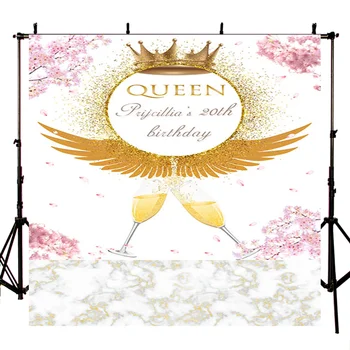 

Photo studio golden crown wings wine glass photography background friends party birthday party custom photo backdrop