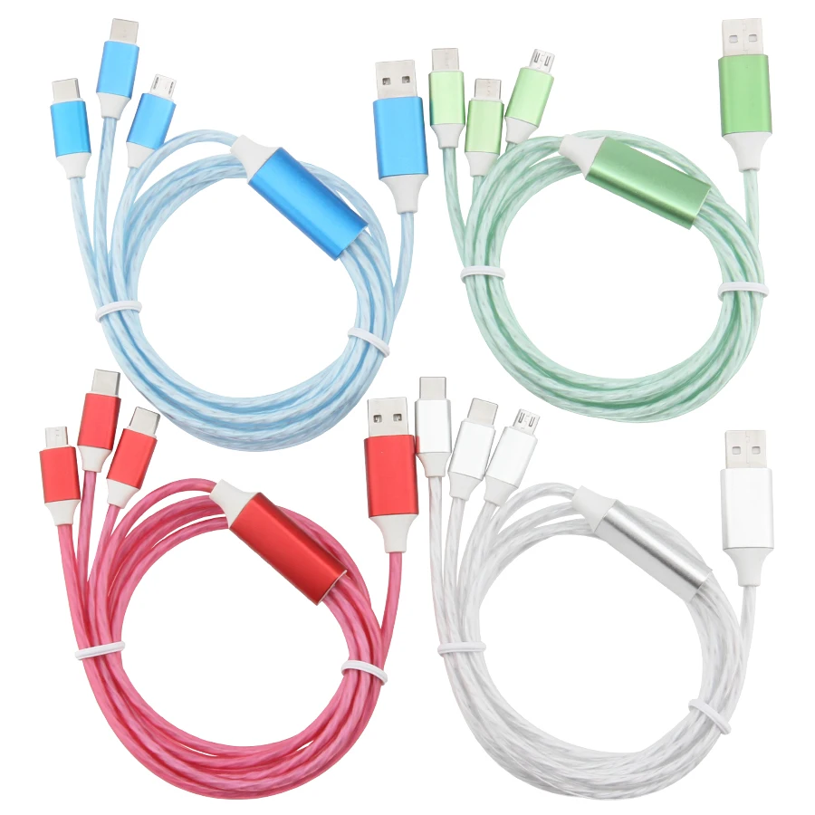 US $190.03 12m 3 In1 LED Flow Lighting Cable Micro USB Type C Charger Cables For IPhone Samsung Huawei Data Wire TypeC Phone Charge Cord