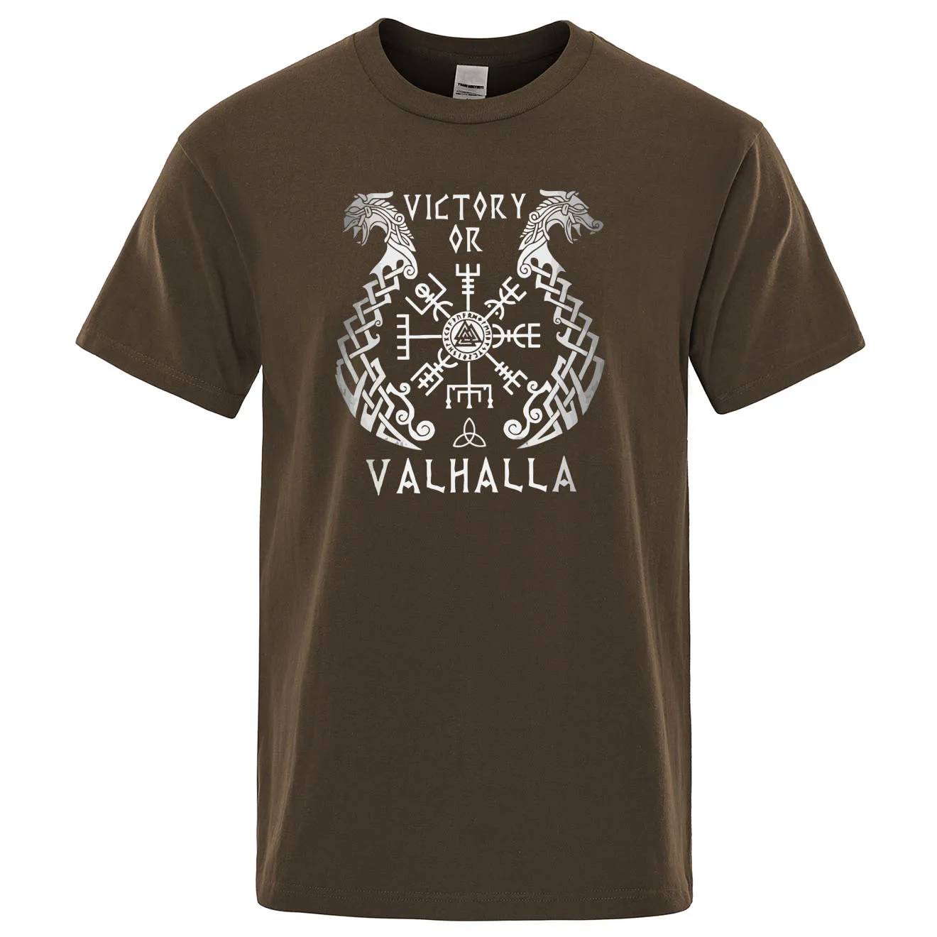 Летняя мужская футболка с принтом, короткий рукав, легенда викингов, Ретро стиль, Классическая футболка, Valhalla Odin, топы, Мужская хлопчатобумажная футболка - Цвет: brown 6