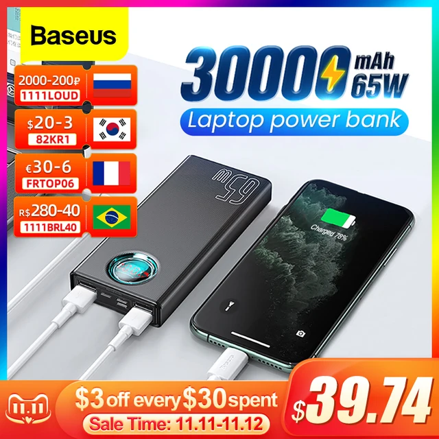 Baseus 65W Power Bank 30000mAh USB C PD Quick Charge 20000 Powerbank Portable External Battery Charger For iPhone Xiaomi Laptop 1