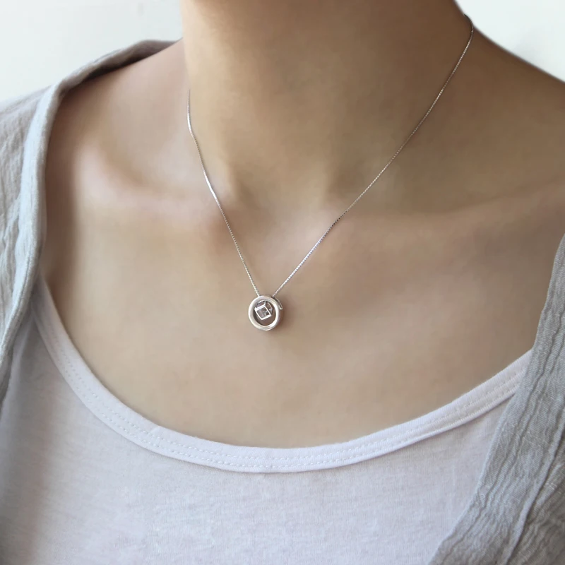 Bohemian Vintage 925 Sterling Silver Round Zircon Necklaces For Women Pendants Necklaces Collar Jewelry