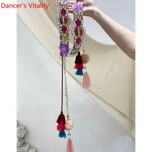 Новое поступление женский танец живота Мода горный хрусталь ремень соответствующие талии цепи восточные Индийские танцы представление аксессуары