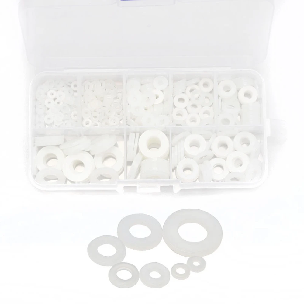 

New 500pcs Portable Nylon O-Ring Assortment Washer Plated Flat Spacer High Temperature Resistance Insulation Nylon Ring Kit 7 Si