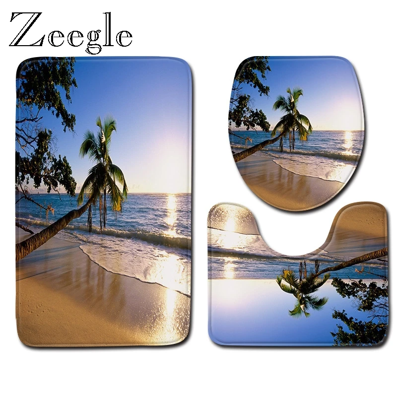 Zeegle 3pcs Bath Mat Set Toilet Pedestal Rug Foot Rug Anti Slip Bathroom Doormat Shower Mat Toilet Seat Cover Mat Toilet Rug Set