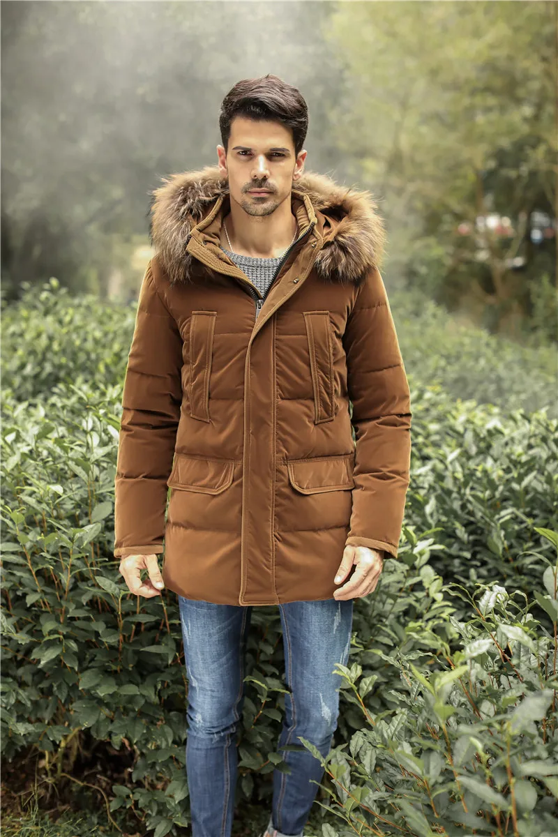 2019 Мужская зимняя утепленная куртка на утином пуху с меховым воротником