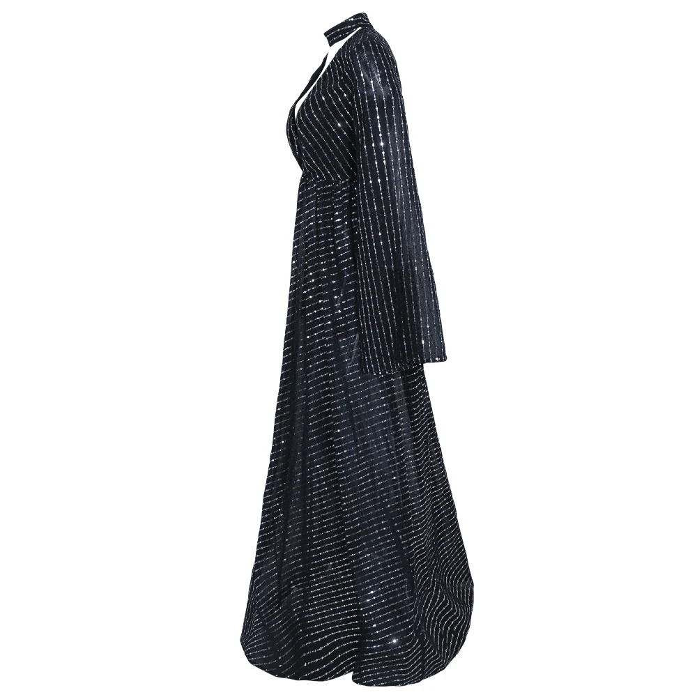 Missord осеннее и зимнее женское сексуальное платье с глубоким v-образным вырезом и рукавом с блестками, женское элегантное платье макси FT19695