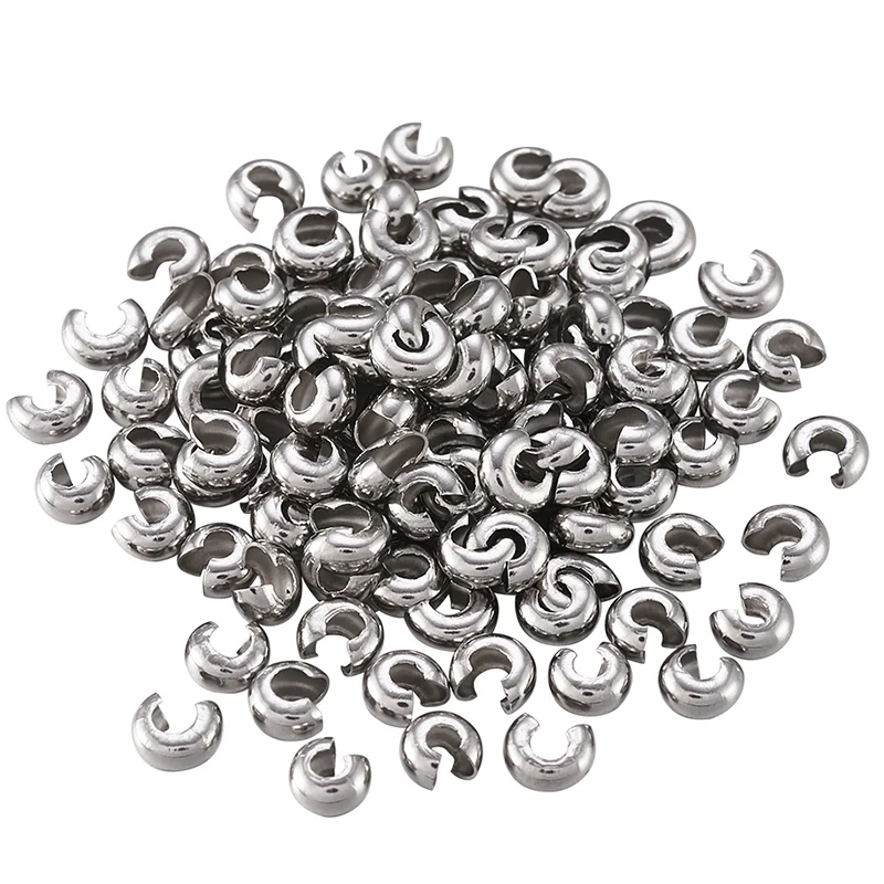 200pcs 304 Stainless Steel Crimp Beads Covers for Jewelry Findings accessories DIY Making ,about 4.5mm in diameter,Hole: 2mm F65