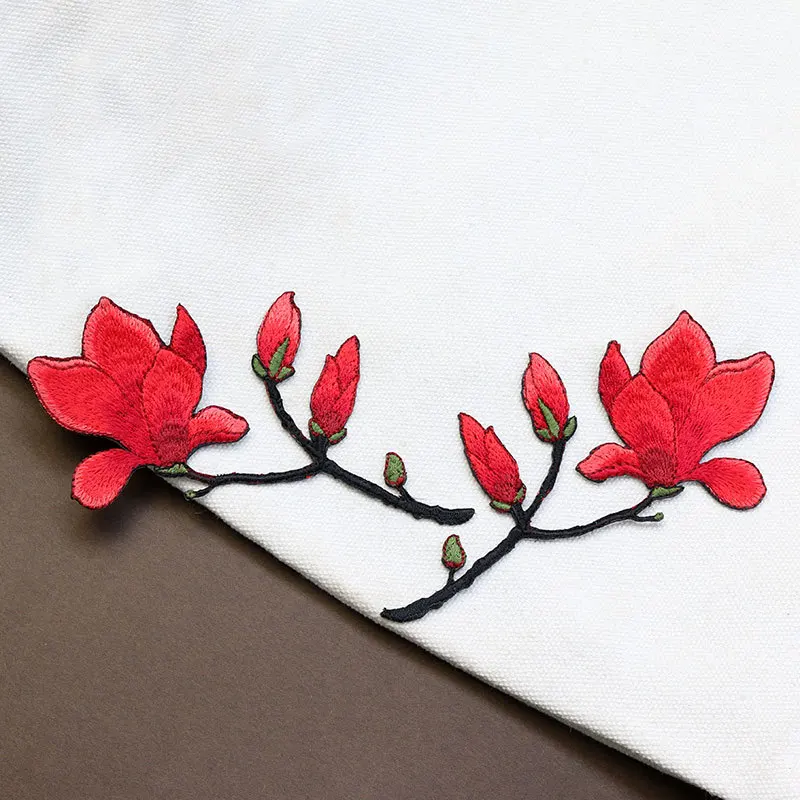 Свежий цветок магнолии маленькая ветка лист ткань украшение DIY Мода мешок одежда многоцветные патч клейкие наклейки для одежды - Цвет: Magnolia-F1