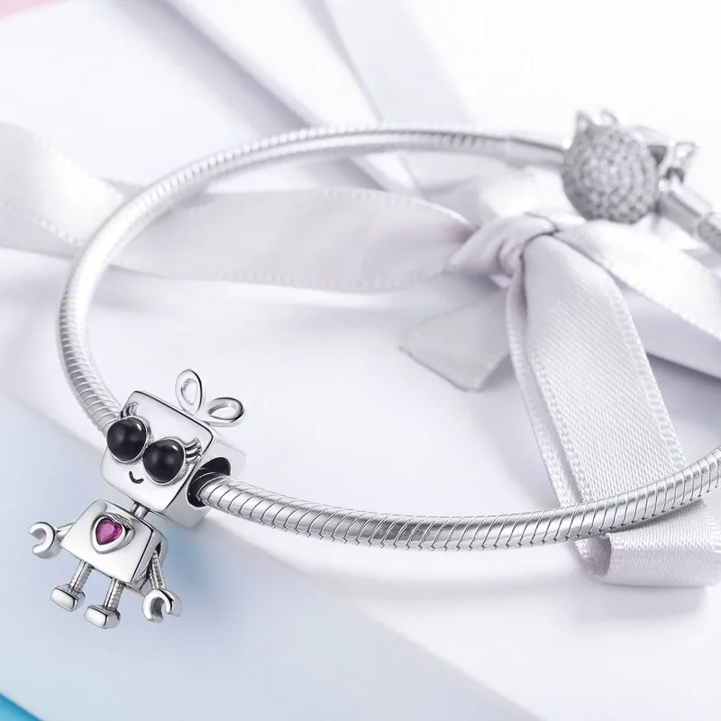 CodeMonkey модные серебряные бусины 925 пробы робот шармы для девочек подходят дизайн браслеты кулон для женщин ювелирных изделий C885