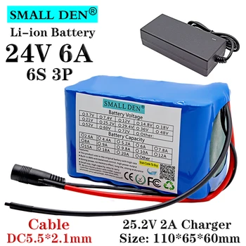 

24V 6Ah 18650 Li-ion Battery pack 6S3P 350W 6000mAh True capacity Electric bicycle Moped Motor Battery with BMS+25.2V 2A Charger